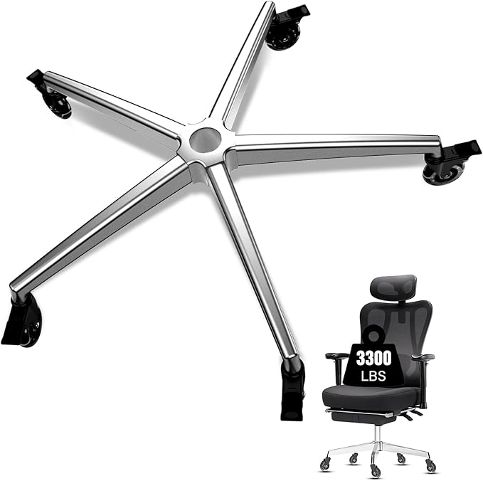 Office Chair Base Replacement PartsWith 5 Casters with Brakes(3300 lbs) - Heavy Alloy Office Chair Base Replacement, Office Chair Reinforced Metal Legs, Universal Gas Cylinder