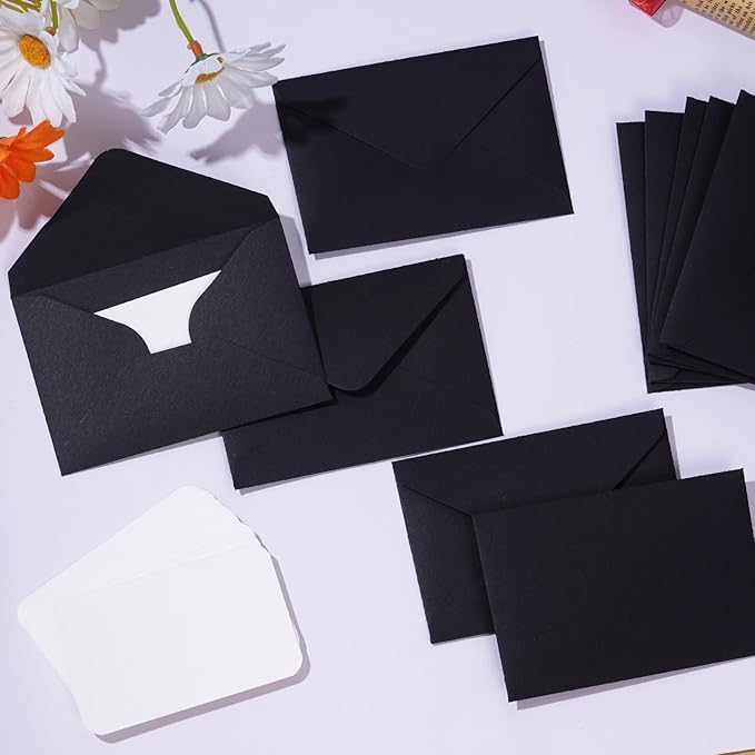 jiebor 100 Sets Small Black Envelopes with Small Blank Gift Business Card Wedding Invitation Pocket Envelopes for Graduations Wedding Shower Holiday 4.37 x 2.91 Inch