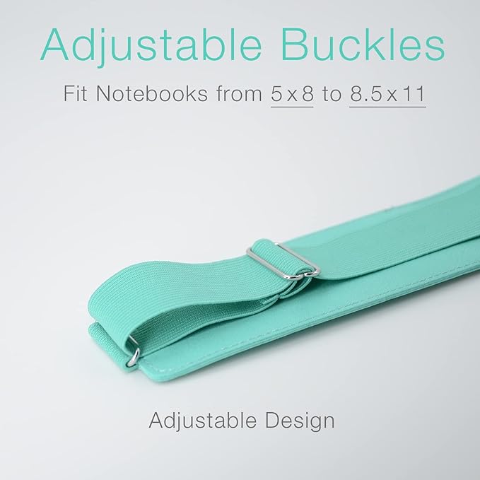 Adjustable Elastic Band Pen Holder, Pencil Holder, Pen Sleeve Pouch for Hardcover Journals, Notebooks, Planners, Binders, Fit Notebooks from 8" to 11” in Height, PU Leather, Detachable, Mint