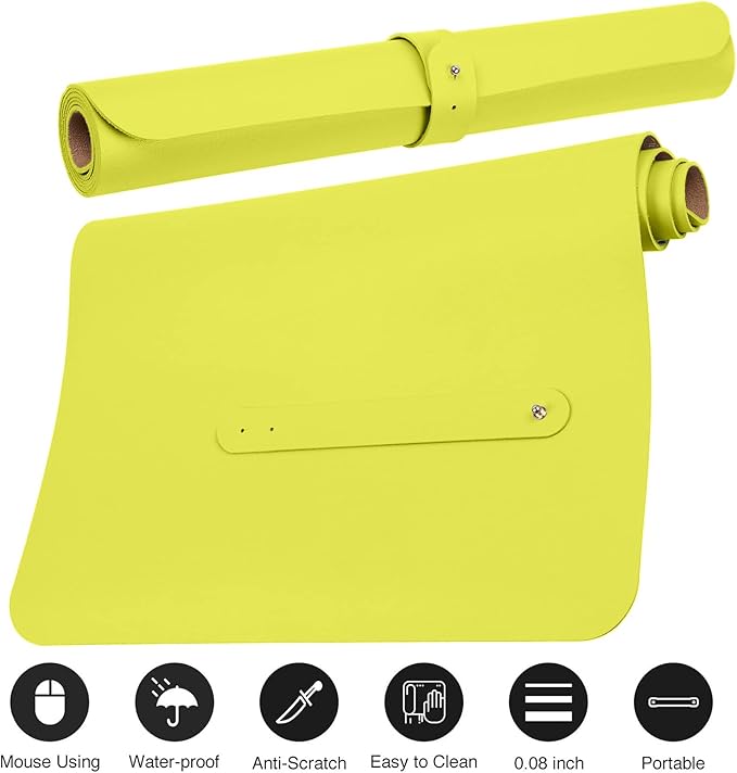 Boutilon Leather Desk Pad 24"x 14" Non-Slip Mouse Pad,Office Desk Mat,Waterprooft PU Leather Desk Blotter,Desk Pad Protector,Desk Writing Pad for Home Office Decor (S-Lemon)