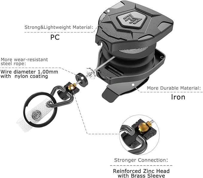 MNGARISTA Heavy Duty Retractable Keychain with Belt Clip, ID Badge Reel, Badge Holder with 31.5' Steel Cord and Key Ring, 9.0oz, 2-Pack
