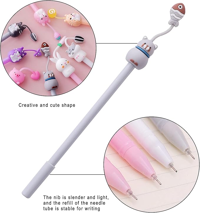 KRIZJUES 16 Pcs Cartoon Animal Pens, Kawaii School Supplies Pens Cute Cartoon Gel Ink Pens Boys Girls Pens for Writing, Gifts for Children Teachers, Black Refill 0.5mm Pens
