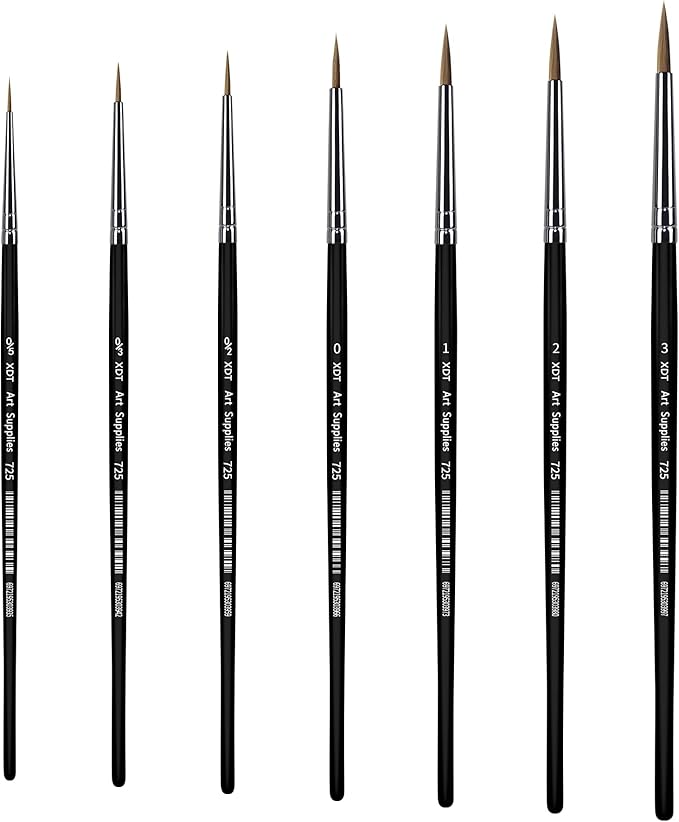 XDT#725 Fine Detail Brushes 7pcs Set, Detail Paint Brushes for Acrylic, Oil, Watercolor, Miniature Art, Body, Face, Craft Painting