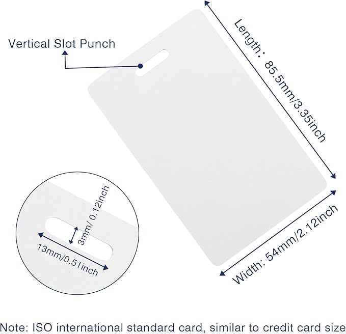 100 Pack Premium Blank PVC Cards with Slot Punch on Short Side - Vertical Slot Punch Blank ID Cards- CAETOUNG CR80 30 Mil Graphic Quality White Plastic Cards for Photo ID Badge Printers