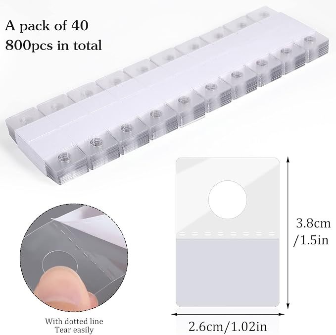Prudiut 800 Pcs Large Hang Tabs 1×1.5 Inch Round Hole Hang Tags Self-Adhesive Hanging Tabs Heavy Duty Display Tags for Hanging Retail Displays