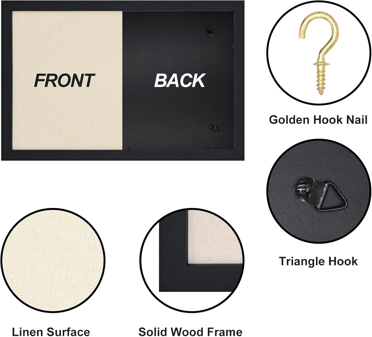 Egofine Cork Board Bulletin Board with Linen, 16x11 Wood Frame Pin Board Wall Decor, 2 Pack Cork Boards for Walls, Hanging Horizontal or Vertically for Office Home Decor School Kitchen, Black