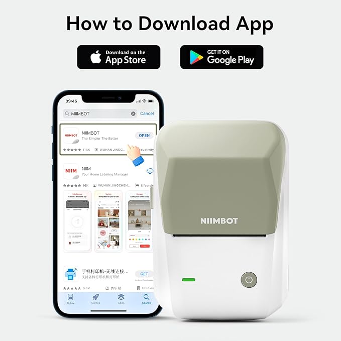 NIIMBOT B1 Label Maker Machine with Tape, Thermal Label Printer Easy to Use for Office, Home, Business, 2 Inch Label Maker with 2'' x1.18'' Labels-230pcs/Roll