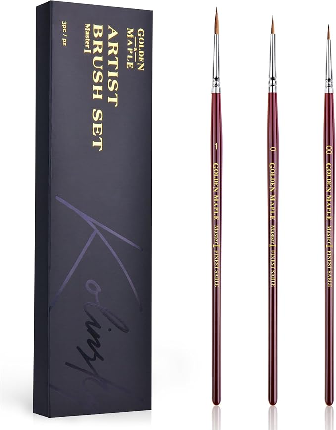 Kolinsky Sable Miniature Paint Brushes - Professional Detail Brushes, Golden Maple Ultra Fine for Miniatures, Details, 40k, Fingure, D&D, Size 00, 0, 1