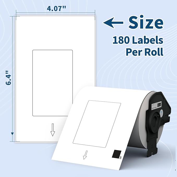 12 Rolls 2160 Labels 4.07"x6.4" Compatible Die-Cut Wide Format Shipping Mailing Postage Address Labels Paper for Brother DK 1247, Tacnology Used with Brother QL Label Printers, 1+ Reusable Cartridge