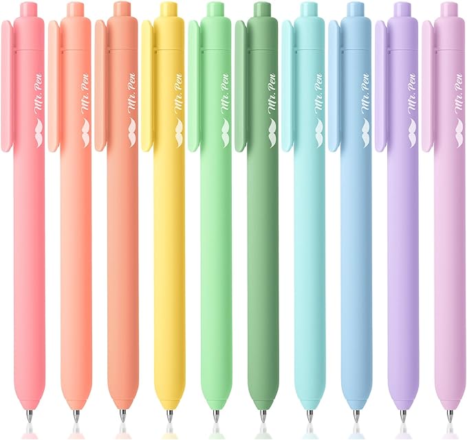 Mr. Pen- Retractable Gel Pens, 10 Pack, Pastel Color Ink Gel Pens, Gel Pens Fine Point 0.7mm, Retractable Pens, Cute Pens, Gel Ink Pens, Aesthetic Pens for Journaling Fine Tip Pens