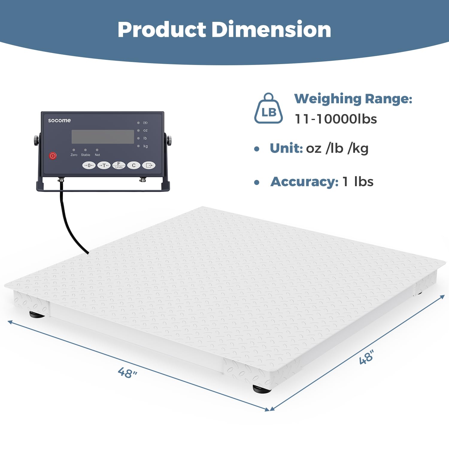 48"x48" Industrial Floor Scale, Professional Platform Scale with Digital Indicator, Accurate Weighing Scale for Warehouse Shipping and Industrial Use, 10000 lb x 1 lb, Grey