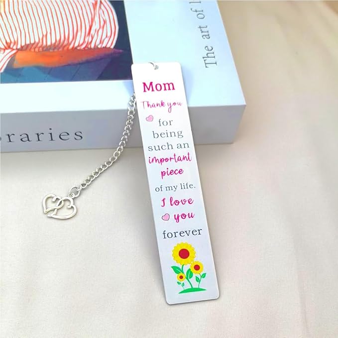 Cute Bookmarks Mother’s Day Gift for Mom Form Daughter Son, Funny Stainless Steel Engraved Bookmark with Love Chain for Women Reading Gifts