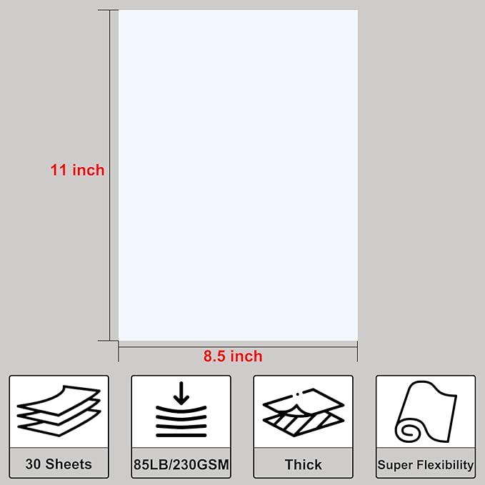 White Cardstock 8.5" x 11 "，30 Sheets Cardstock Paper 85 lb/230 gsm,Bright White Card Stock for Printer,Drawing,Gift tags,Invitations, Cards etc