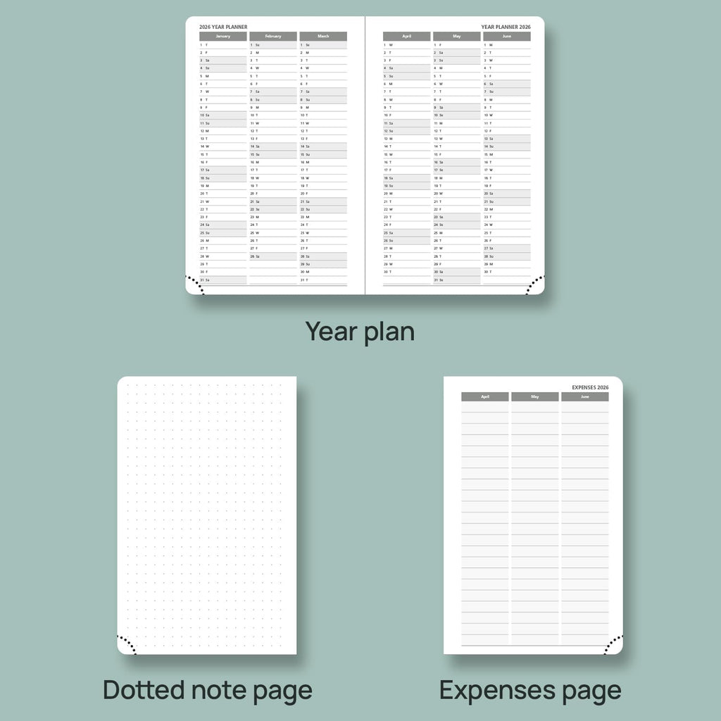 POPRUN Pocket Planner 2025-2026 (Purse Size 4'' x 6.25'') Academic Small Calendar (July 2025 - June 2026) with Hourly Time Slots, 100GSM Thick Papers, Leather Soft Cover - Grey