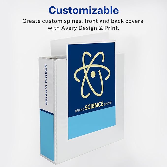 Avery Heavy-Duty View 3 Ring Binder with 3 Inch Rings, 10 Tab Customizable Table of Contents Binder Dividers, Office Supplies Set (01678)