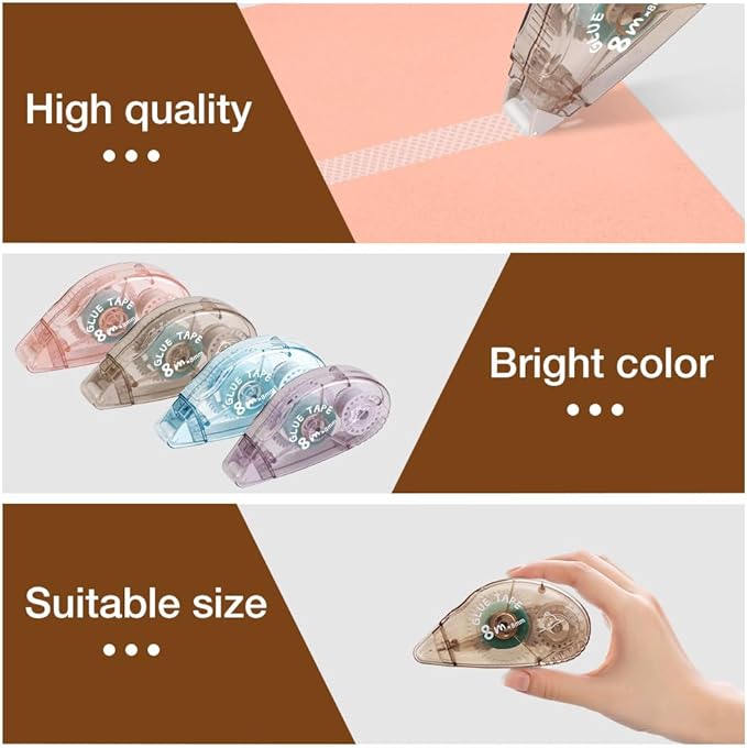 Double Sided Tape Roller - 8 Pack Adhesive Scrapbook Glue Tape Runner Roller for Scrapbooking,Wrapping, School Kids Paper Handicraft,Crafts Gift Wrap and Arts Projects (8mm x 210ft)
