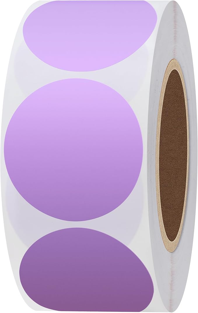 Hybsk 1.5 inch Circle Color Direct Thermal Stickers Shipping Labels for Barcodes,Name Tag,DIY Logo Design,Inventory– Compatible with Zebra,Rollo,Munbyn,and More-750 pcs (1.5 inch,Purple)