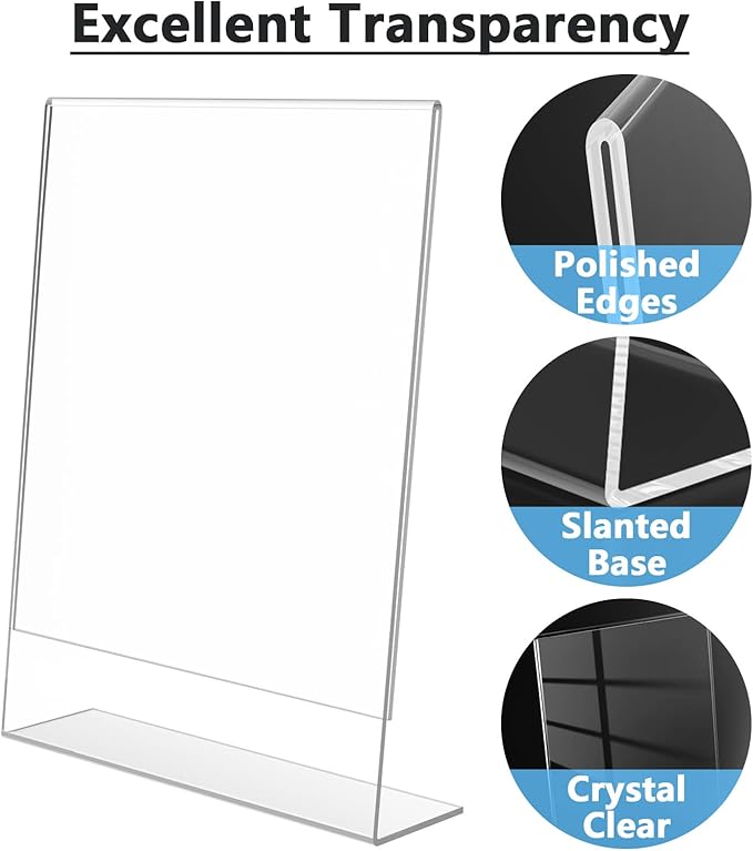 MaxGear Acrylic Sign Holder, Clear Sign Holder Plastic Paper Holder Slant Back Sign Holders 8.5x11 inches Sign Holder Plastic Display Stand for Office, Store, 3 Pack