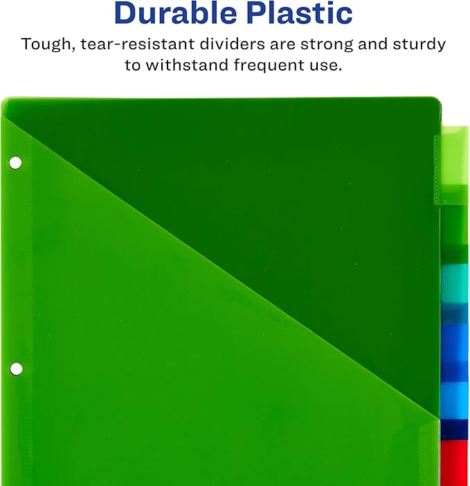 Avery Dividers for 3 Ring Binders, 8-Tab Sets, Two-Pocket Plastic Binder Dividers with Tabs, Multicolor, 1 Set (11907)