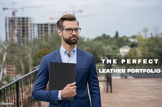 Succor Genuine Leather Business Portfolio Organizer-Professional Padfolio-Leather Binder-Document Holder-Resume Folder-A4 PAD Folio for Men and Women-13”x10”-Black