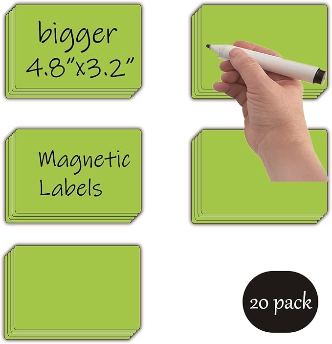 Dry Erase Big Magnetic Labels (4.8x3.2,Pack of 20),Large Write On Magnets Name Plates Sticker,Waterproof/Reusable for Refrigerator&Lockers&Whiteboard&Cabinet(Green)