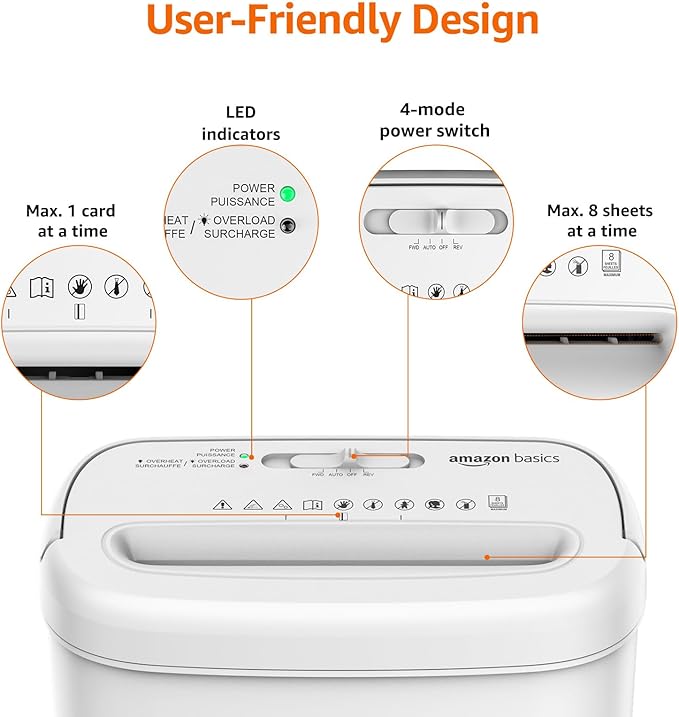 Amazon Basics Crosscut Paper and Credit Card Shredder for Security - 8-Sheet, Heavy Duty, White