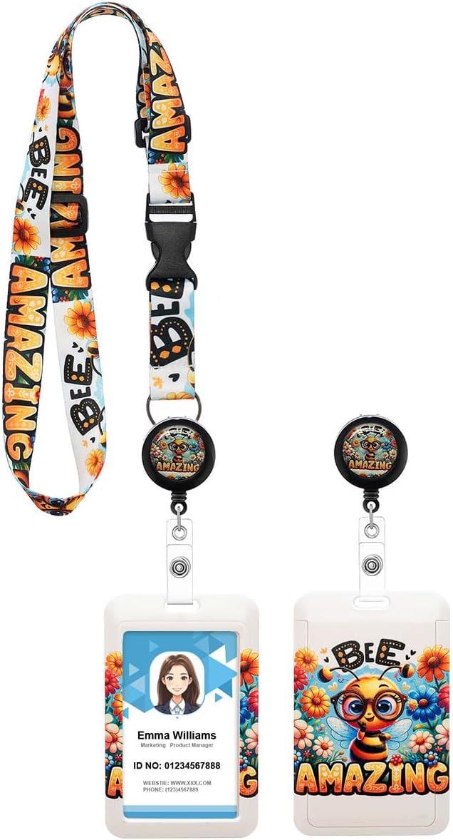 Bee Amazing Badge Lanyard with Retractable Reel and Inspirational ID Badge Holder, Adjustable Lanyard for Teachers, Nurses, Students, Office Staff & Everyday Use
