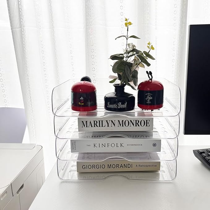 JOSUCLEN Paper Organizer, Acrylic Desk Organizer and Storage Office, Set of 4 File Organizer for Desk, Stackable Paper Tray