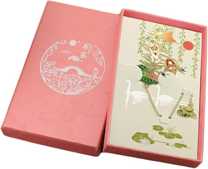 MOZART Koi Carp Gift Box Chinese Style Brass Bookmark Classical Mythological Characters Mountain and Sea Sutra Series Creative Cultural Copper Bookmark Metal Bookmarks