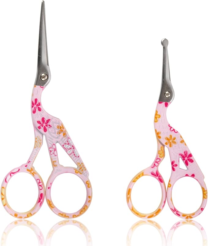 Stork Bird Rounded Safety Tip Embroidery Craft Stainless Steel Crane Scissors - Pink - 20 Pairs