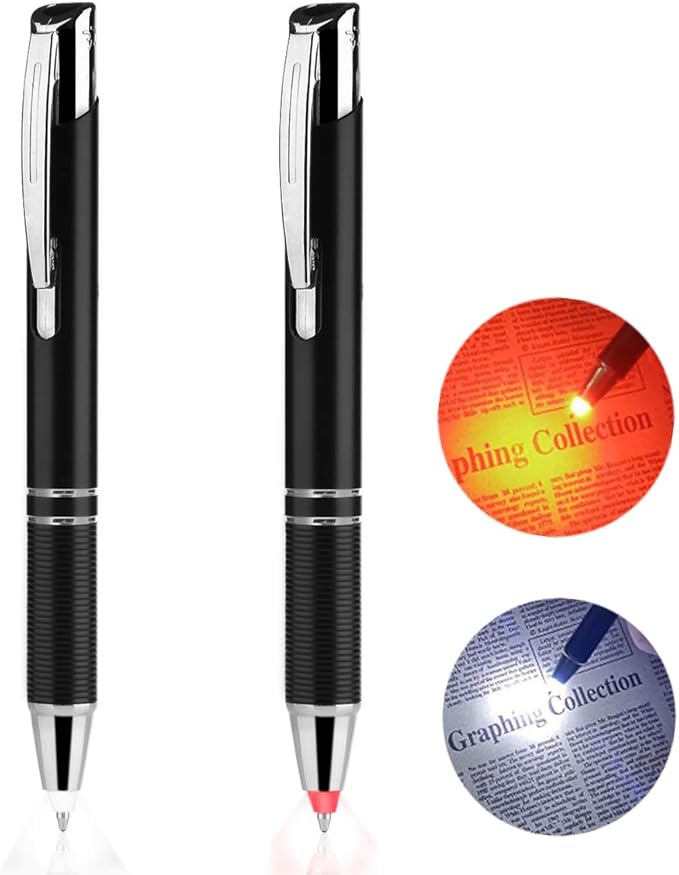 Penyeah Led Pen Light, Pen with Light,Lighted Tip Pen Light for Nurses, LED Lighted Pen for Writing in The Dark - 2pack (Red Light and White Light)