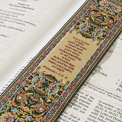 Trust in The Lord, Bulk Pack of 6 Woven Fabric Christian Bookmarks, Silky Soft Proverbs 3:5-6 Yellow Flexible Bookmarker for Novels Books & Bibles, Traditional Turkish Woven Design, Memory Verse Gift