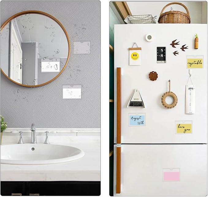 60 Pack 3 X 5 Inches Adhesive Index Card Pockets, Clear Self Adhesive Label Pockets Label Holders Card Holder Shelf Label Holder for Organizing, Storage Bins (3.7 x 5.3 inches)