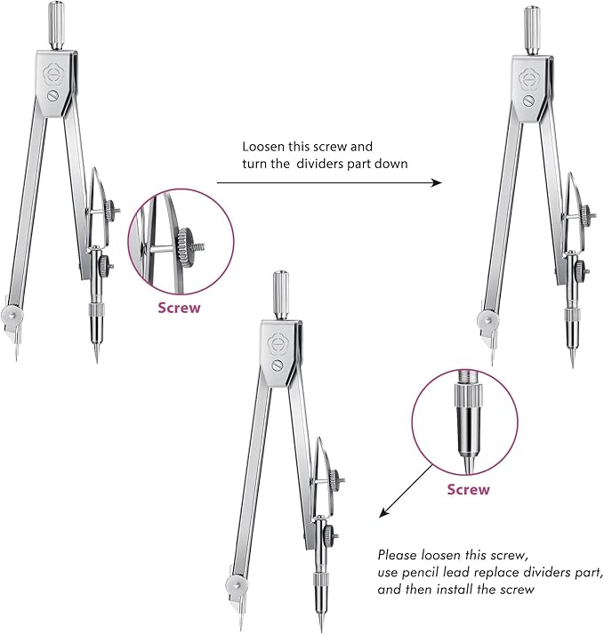 EBOOT Student Geometry Math Set, Drawing Compass and 6 Inch Swing Arm Protractor 180 Degree Math Protractor (Pink)