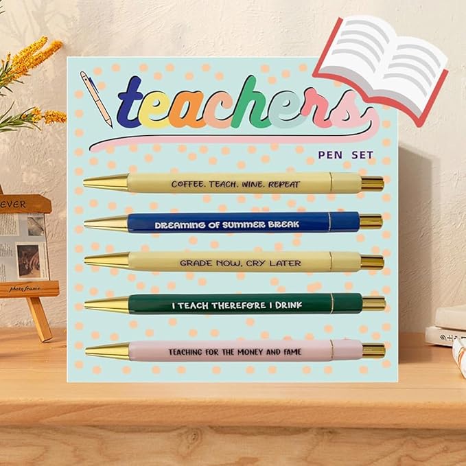 Funny pens,5-Count,Black Ink,Medium Nib 1.0mm,Funny Office Gifts for Coworkers,Personalized Pens Vibrant Funny Quotes Swear Word Daily Pen (Teacher Pens)