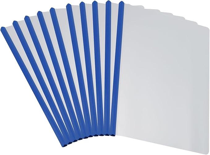 PATIKIL Clear Report Covers with Sliding Bar, 10 Pcs 15mm Slide-Grip Resume Covers 135 Sheets Capacity, A4 Presentation Folders for File, Resume Blue