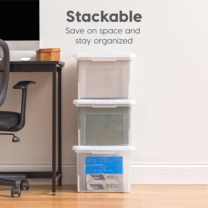 IRIS USA File Box Plastic File Organizer for Letter/Legal File, Document Box, Storage Bin Tote Organizer with Durable and Secure Latching Lid, Stackable, Nestable, BPA-Free, Black 35 Qt. 1 Pack