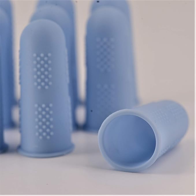 Finger Protectors [Flex Series - 12-Pack] Silicone Non-Stick Finger Covers [Cerulean - Small (6) / Medium (6)] for Hot Glue/Sewing/Wax/Rosin/Resin/Honey/Adhesives/Scrapbooking