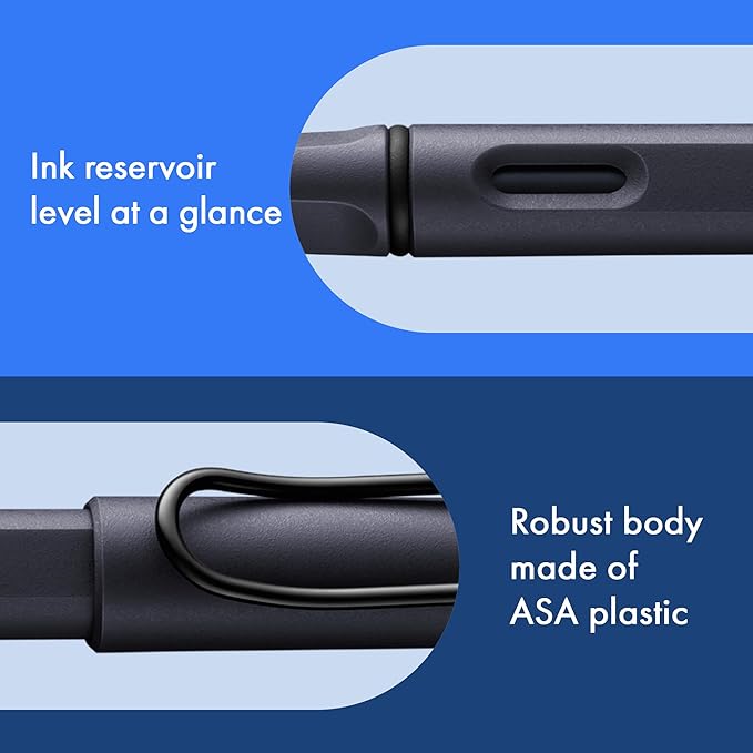 LAMY safari steel black - Fountain Pen with ergonomic grip & polished steel nib in size B - ideal for any Writing & Calligraphy - including LAMY T 10 blue cartridge - Right-Handed