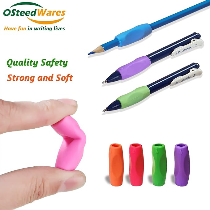 Ergonomic Silicone Pencil Grips 40 Pcs for Kids and Adults Handwriting, 8 Colors Gel Pen Grips with 3 Concaves