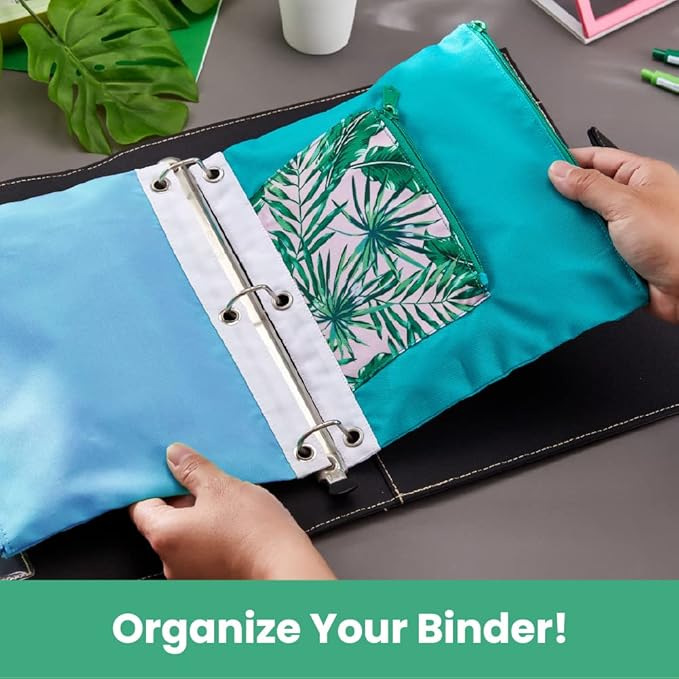 It's Academic Pencil Pouch for 3-Ring Binder, 2-Pockets with Zipper, for School Supplies, Large & Mini Pouch, Palm Tree & Watercolor Design, 2-Pack