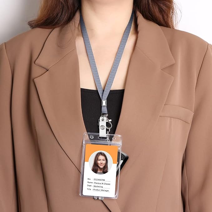 60 Pack Neck Lanyard with ID Badge Holder, Office Strap Bulk Lanyards, Stainless Metal Swivel Hook for Name Tag, Badge Holders, Keychains, Card, Grey