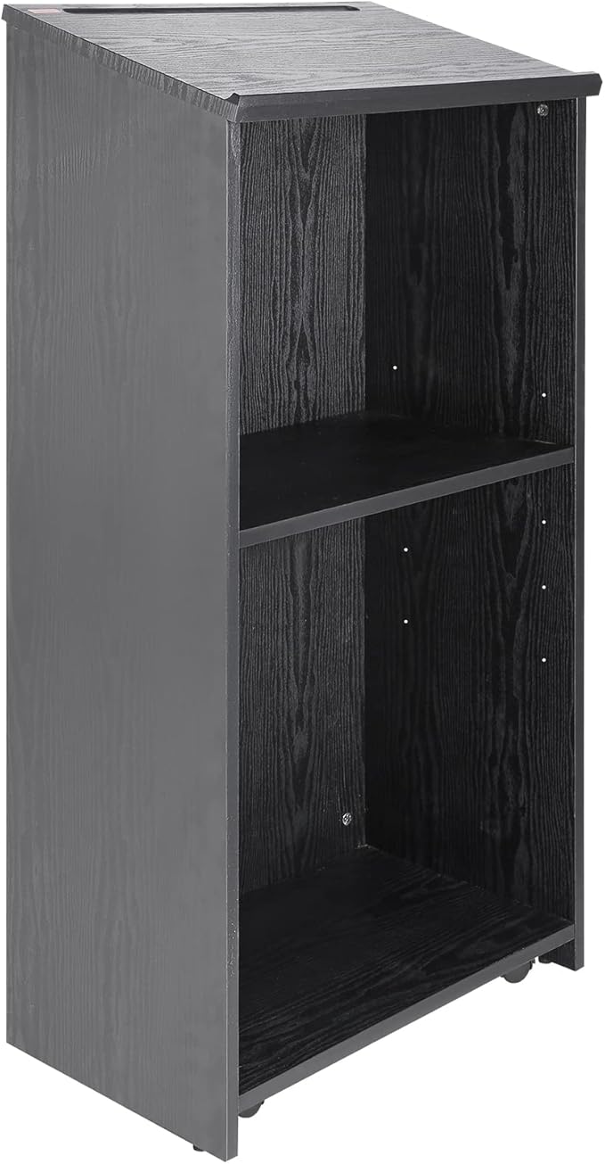VEVOR Speaker Podium, 47-inch Mobile Lectern with 4 Casters, Wooden Presentation Stand with Shelves, Angled Top, for Church, Office, School, Home Use, Black