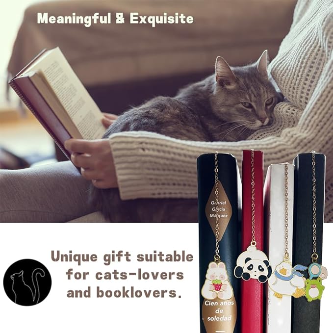 Metal Cat Bookmarks with Gift Box, Cat Pendent Book Markers for Book Lovers Bestfriend Cute Birthday Gifts Appreciation Gifts Mothers Day Teacher Student Gifts (Panda)