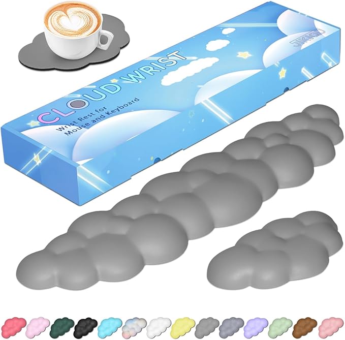 JIKIOU Upgrade Leather Cloud Keyboard Wrist Rest, Cloud Wrist Rest with Non-Slip PU Base, Comfortable Memory Foam Wrist Rest for Computer Laptop Mac Gaming Office and Pain Relief Christmas Wish Gift