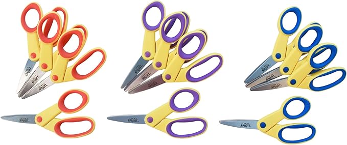 School Smart Pointed Tip Kid's Scissor, 5 Inch, Assorted Colors, Pack of 12