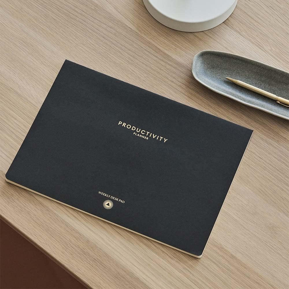 Intelligent Change - Weekly Desk Pad, 1-Year Productivity Planner, Tear-Out Deskpad for to-Do List, Productivity Tools for Time Management and Mindfulness, A4 Size, Black