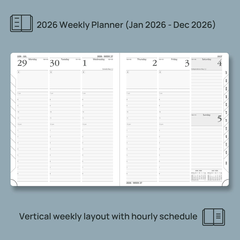 POPRUN 2026 Planner (Large Size 8.5''x 10.5'' Hardcover) - Daily Weekly and Monthly Calendar Agenda 2026 Appointment Book with Hourly Time Slots, Monthly Tabs, 100 GSM - Orange