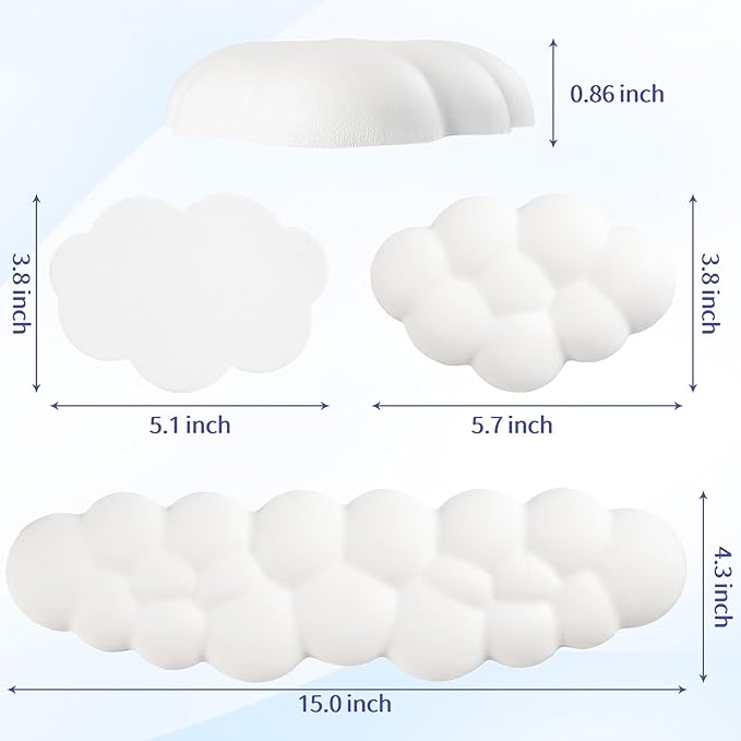 Cloud Wrist Rest Keyboard, Cloud Keyboard Wrist Pad Set with PU Leather Memory Foam, Cute Arm Rest for Palm Support, PC/Gaming Desk Accessories/Office Setup/Computer Hand Cushion - White