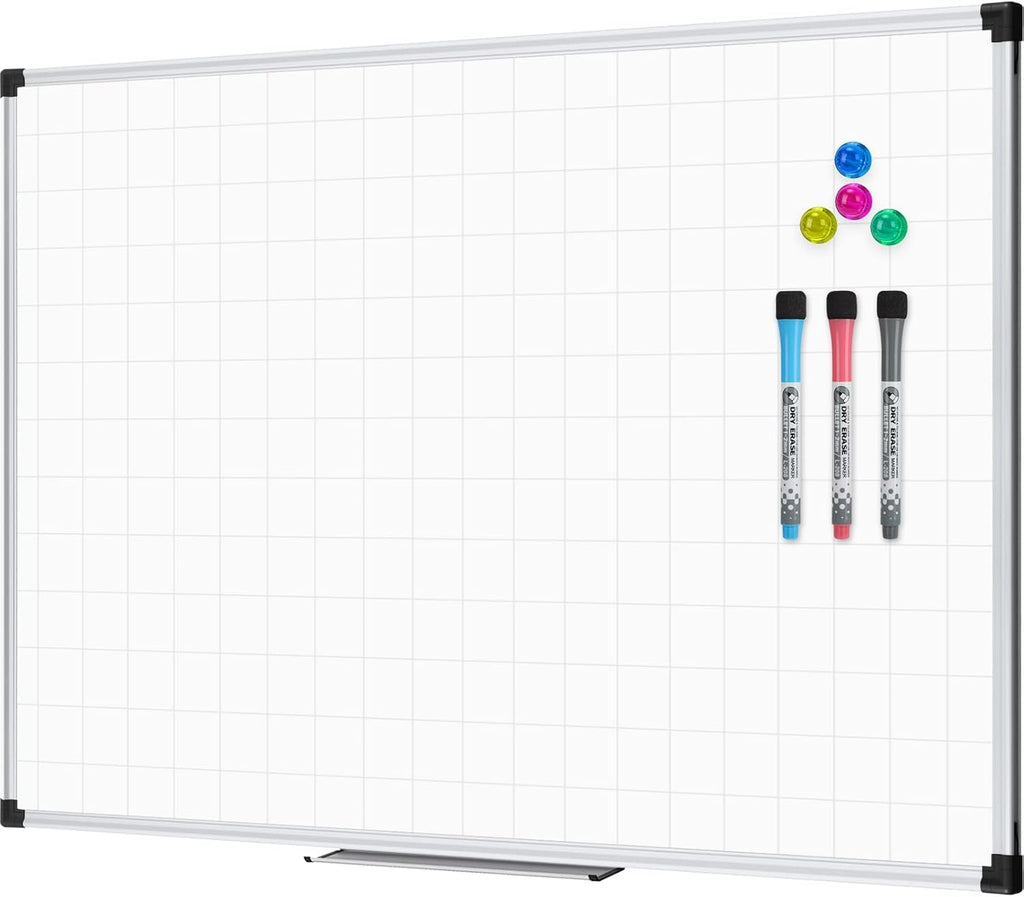 XBoard Magnetic Dry Erase Board with Lines 48 x 36 Inch, 4' x 3' Double Sided Hanging White Board Planner for Wall | Grid Lined White Board + Message Presentation Board
